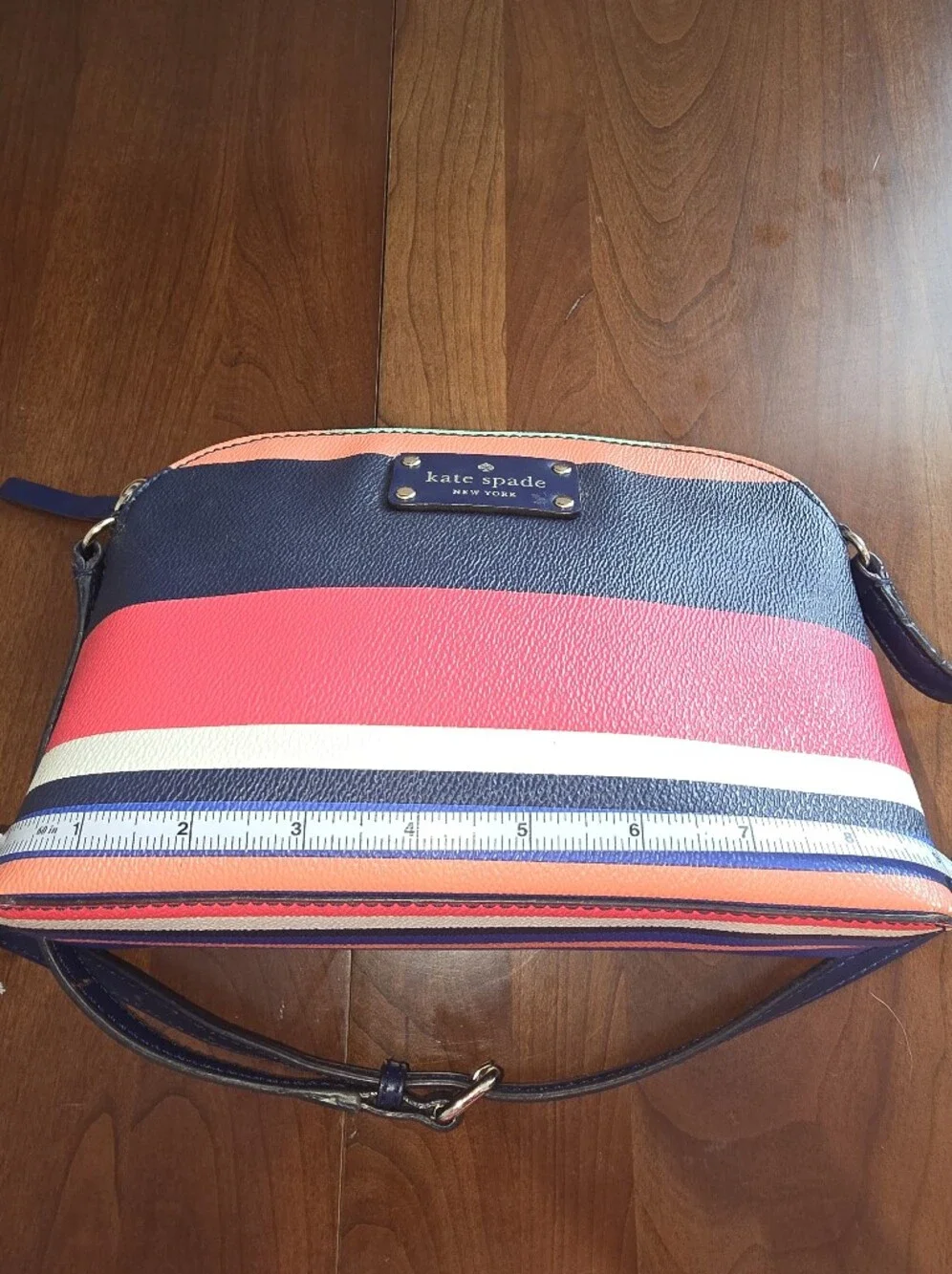 kate spade Navy & Coral Stripe Crossbody Bag, EUC